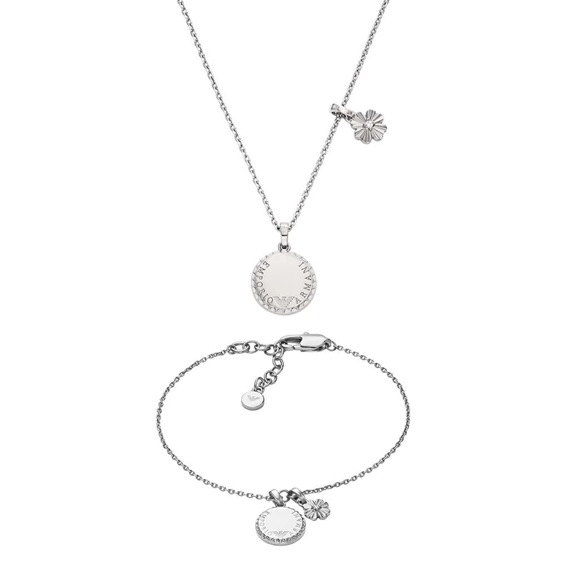 Emporio Armani Women's Silver-Tone Brass Necklace and Bracelet, Set