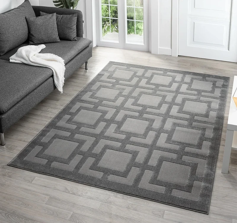 Rugs by Desire Vellure Modern Indoor Living Room Area Rug Embossed Cut-Shrink Pile with Metallic Sheen Jute Backing Living Room - Bedroom Hallway Carpet Maze Grey 200x290 cm
