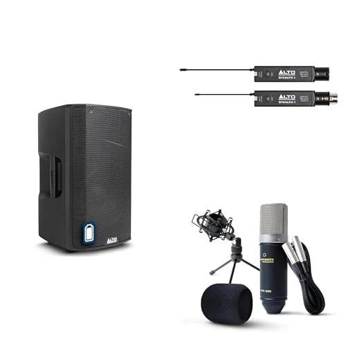 ALTO TS412B 600W Portable PA Speaker System Bundle with XLR Microphone and XLR Transmitter and Receiver for Live Performance, Events, Karaoke, Presentations