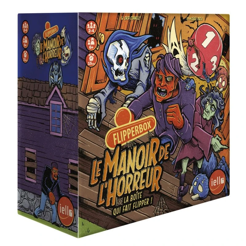 IELLO FlipperBox Le Manoir de l'Horror – French Version – Skill Board Game with Dice & Dice – Cardboard Pinball, Monsters & Haunted House | 2-4 Players | 15 Min | Ages 6+