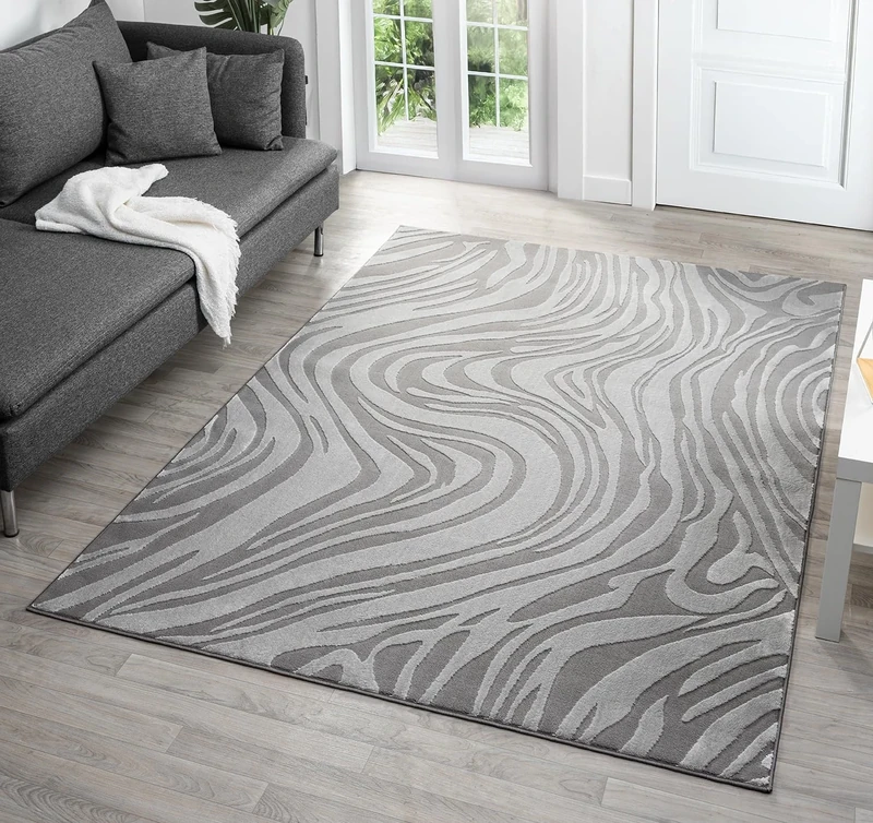 Rugs by Desire Vellure Modern Indoor Living Room Area Rug Embossed Cut-Shrink Pile with Metallic Sheen Jute Backing Living Room - Bedroom Hallway Carpet Marble Anthracite 200x290 cm