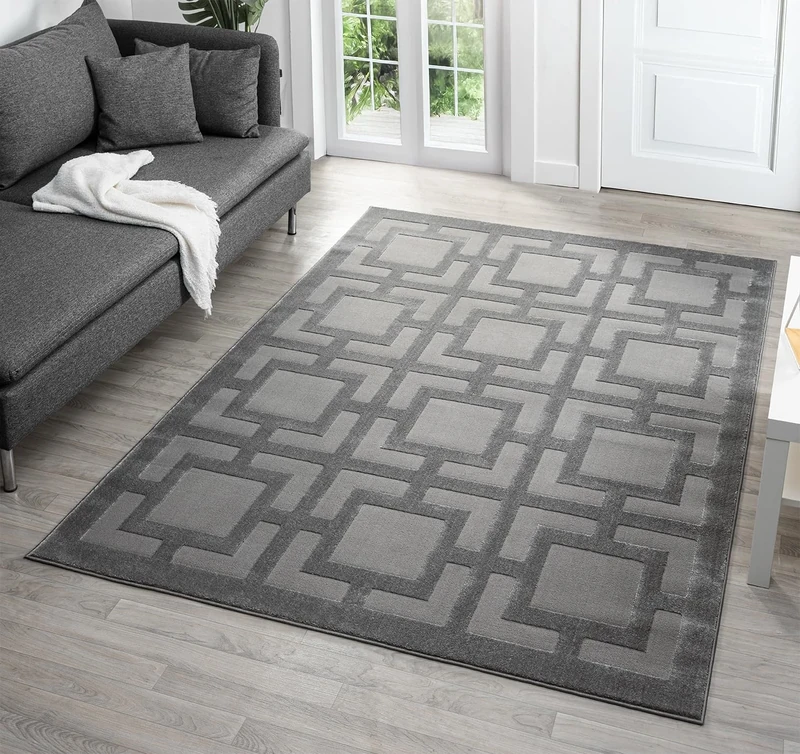 Rugs by Desire Vellure Modern Indoor Living Room Area Rug Embossed Cut-Shrink Pile with Metallic Sheen Jute Backing Living Room - Bedroom Hallway Carpet Maze Grey 160x230 cm