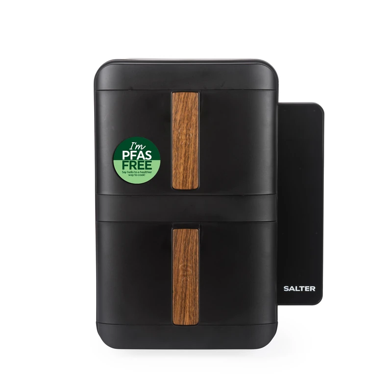 Salter Toronto Verticook Ultra Air Fryer - 9L Vertical Double Drawer, Cook on 4 Levels, 2 x 4.5L Baskets, Dishwasher Safe Accessories, Space Saving, 9 Functions, Sync & Match, PFAS-Free, Black