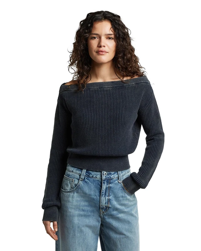 G-STAR Women's Off Shoulder Washed Knit wmn, Size: XXS, Color Blue