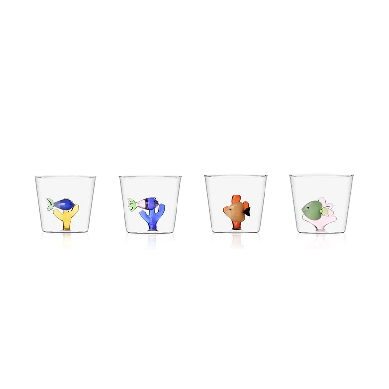Ichendorf Milano Set of 4 Assorted Tumblers, Marine Garden Collection, 35 cl, Borosilicate Glass, Handmade