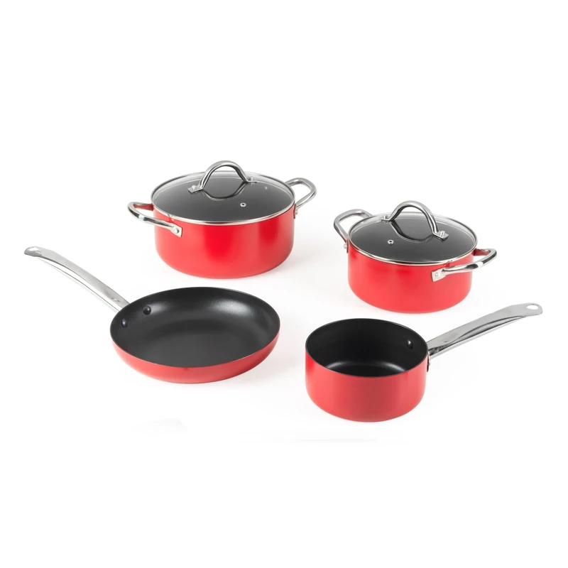 Russell Hobbs Riviera 4-Piece Cookware Set – 24 cm Frying Pan, 16 cm Saucepan, 20/24 cm Stockpots, Ceramic Non-Stick Coating, PFAS-Free, Pressed Aluminium, Oven Safe, Induction, Pancake, Soups, Stews