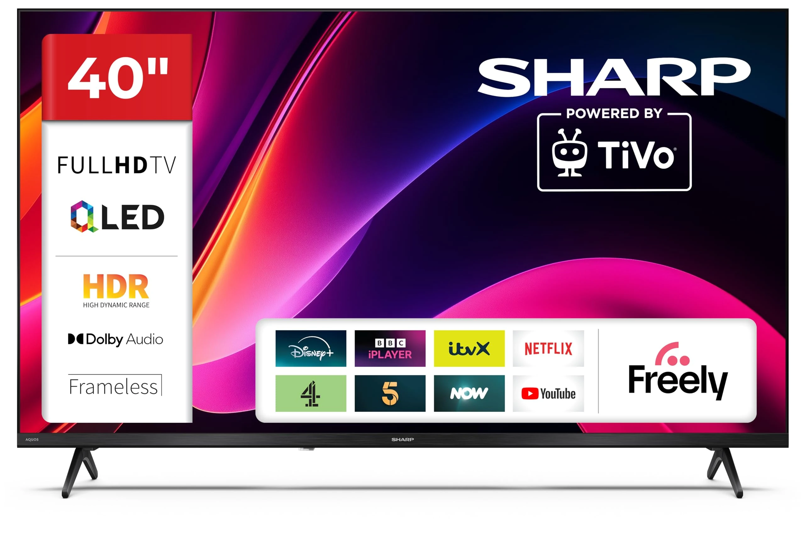 Sharp 40-inch Full HD QLED Powered by TiVo Smart TV TiVo+ Free Channels Dolby Digital HDR10 HDMI with ARC DVB-T/T2/C/S/S2 Tuner 40HE3345K Freely Included (HE Series)