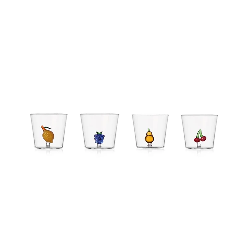 Ichendorf Milano Fruits & Flowers Collection Set of 4 Assorted Tumblers, 35 cl, Borosilicate Glass, Handmade - Image 1