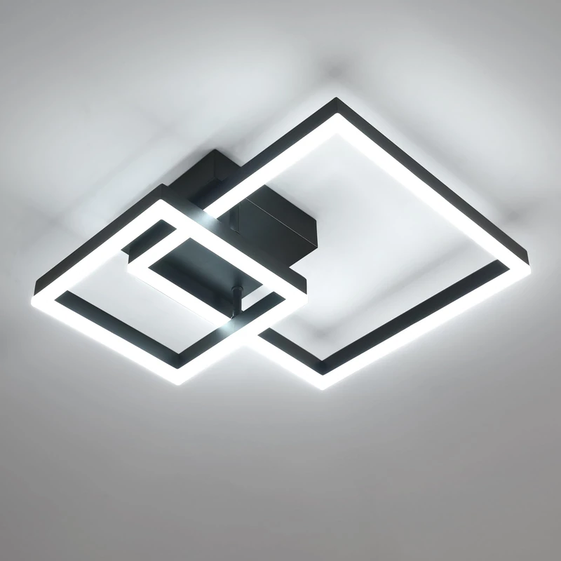 Comely LED Living Room Ceiling Light, 36W 4050LM Modern Ceiling Light Aluminium Square, 6500K White Light for Bedroom, Kitchen, Dining Room, Black, 52 cm