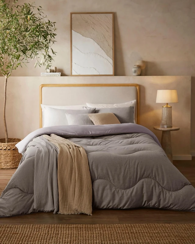 Night Lark Coverless Duvet and Pillowcase Set, Soft Weave Collection – Coverless Duvet King Size 10.5 Tog with Advanced Smartfil® Fibre, Machine Washable, Hypoallergenic – Stone Grey, King Bed Size