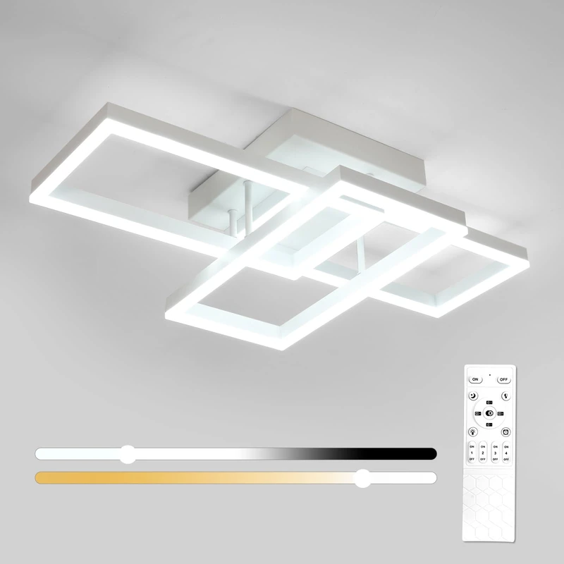 Comely LED Ceiling Light, 48W 5400LM Dimmable Ceiling Light with Remote Control 3000K-6500K, Modern Geometric Ceiling Lamp for Bedroom, Dining Room, Kitchen