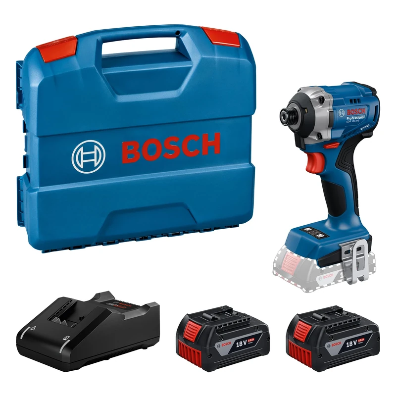 Bosch Professional 18V System Cordless Impact Driver GDR 18V-215 (incl. 2X GBA 5.0Ah, GAL 18V-40 Charger, 1 x Belt Clip, L-Case)
