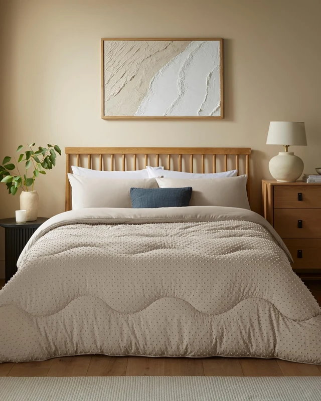 Night Lark Coverless Duvet and Pillowcase Set, Tufted Dots Collection – Coverless Duvet Single 4.5 Tog with Advanced Smartfil® Fibre, Machine Washable, Hypoallergenic – Natural Oat, Single Bed Size
