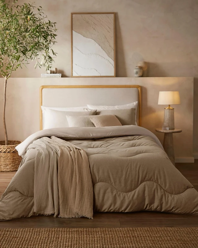 Night Lark Coverless Duvet and Pillowcase Set, Soft Weave Collection – Coverless Duvet Double 4.5 Tog with Advanced Smartfil® Fibre, Machine Washable, Hypoallergenic – Natural Oat, Double Bed Size