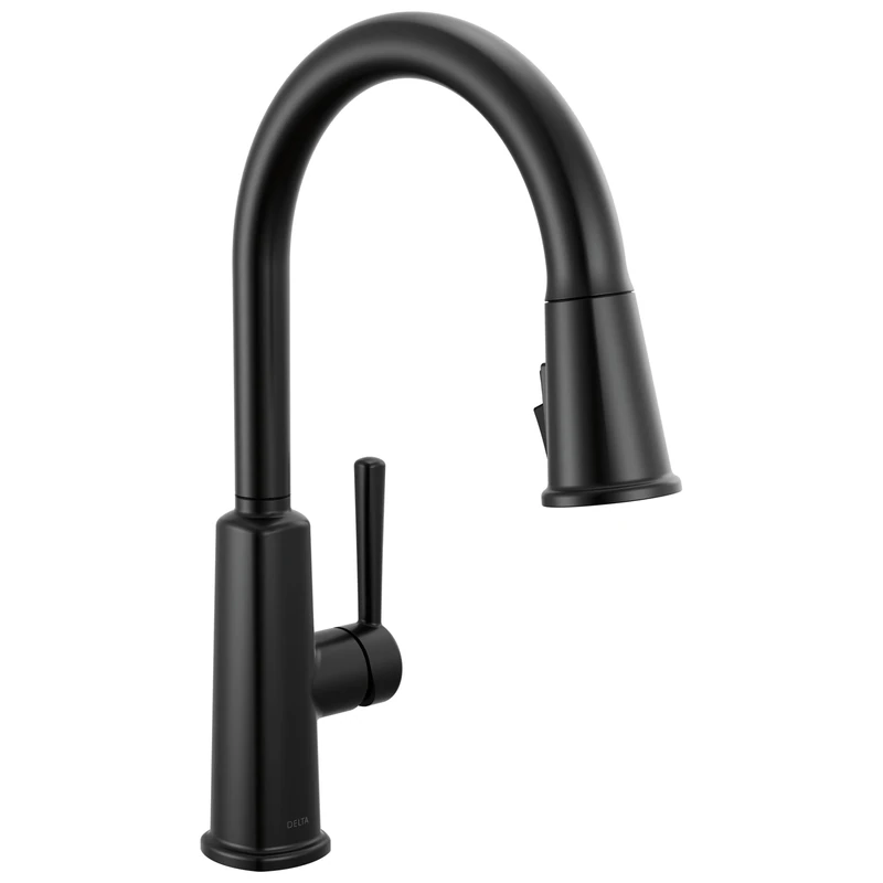 Delta Finnridge Matte Black Kitchen Faucet with Pull Down Sprayer, High Pressure ProClean Spray Modern Single Hole Kitchen Sink Faucet, Matte Black 19730LF-BL