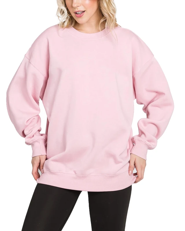 Urban Look Womens Loose Fit California and Los Angeles Fleece Sweatshirts, Solid Baby Pink, Medium