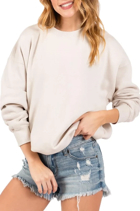 Urban Look Womens Loose Fit California and Los Angeles Fleece Sweatshirts, Solid Beige, Medium