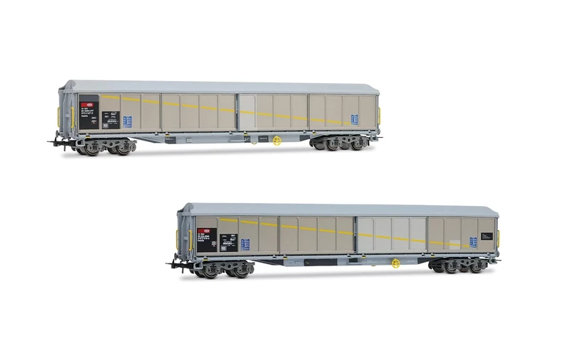 Rivarossi HR6650 SBB, 2-unit pack 4-axle sliding-wall wagon Habils, with patches, ep. V for adults, 14+ years, model railway collectors, Grey