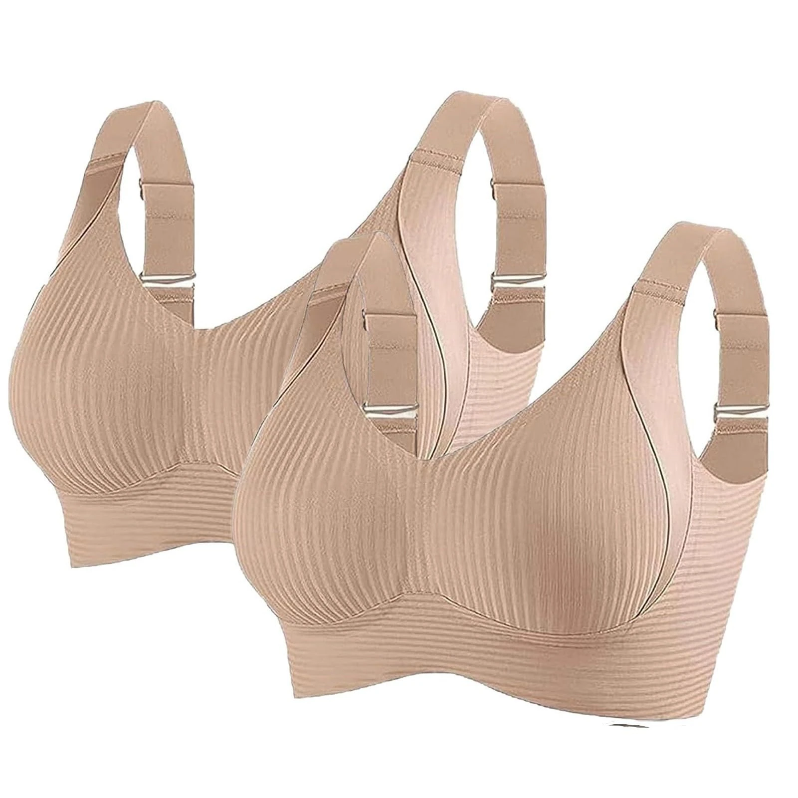 2/3 Pack Bras for Women Non Wired Seamless Bras Women Comfortable Ribbed Bralettes Sports Bra Soft Support Lift Full Coverage Bralettes Everyday Plus Size Bra with Adjustable Padded 01 Beige