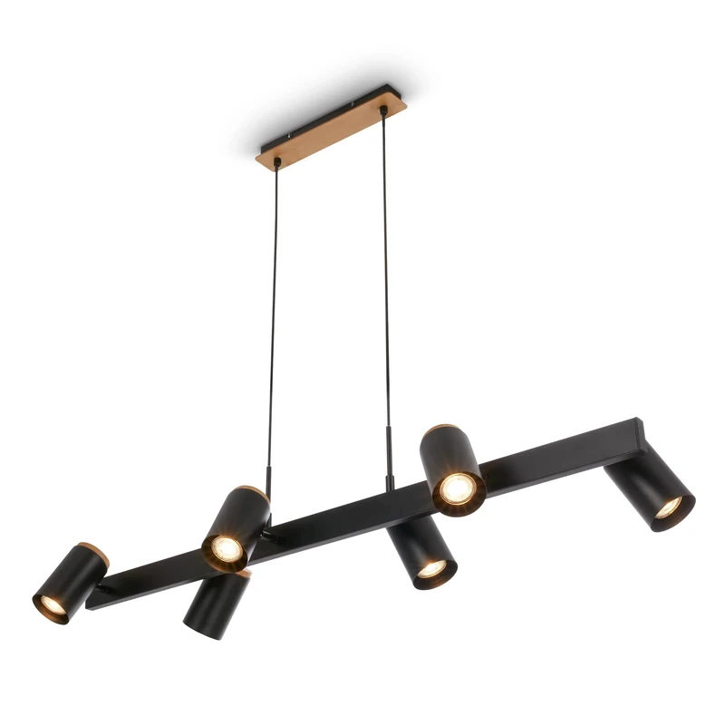 BRILONER - Pendant Light with Spotlight Heads, Adjustable, 6X GU10 Socket, Ceiling Light, Pendant Lights for Kitchen, Dining Room, Hanging lamp, 110 x 24.9 x 120 cm, Black-Wood