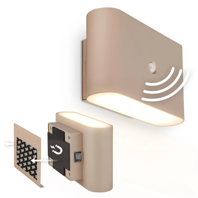 BRILONER Sticklights - Rechargeable Wall Light Without Wiring and Drilling, Motion Detector, Magnetic, LED, Sticky Wall Lights, Battery lamp, 16x9.5x6.5 cm, Beige