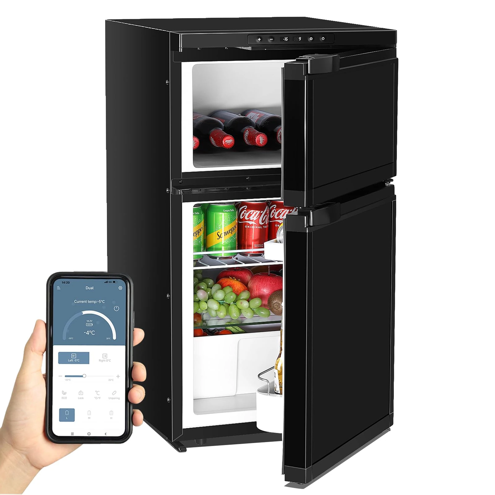 GEARFLOW 80L Litre Campervan Fridge, Mini Fridge Camping Refrigerator With Bluetooth APP Control, DC 12V / 24V AC 100V-240V Compressor Fridge Freezer Reversible Double Doors For Campervan, Car, Boat