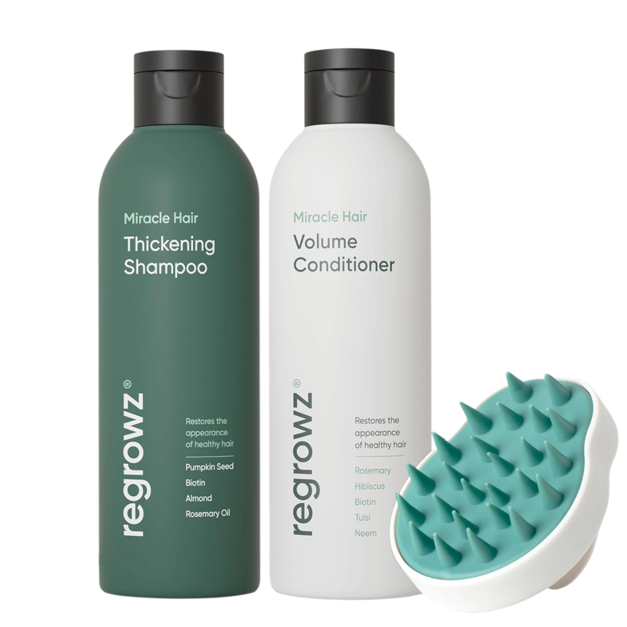Regrowz Refresh & Balance Kit – Thickening Shampoo & Volumising Conditioner with Scalp Massager – Hair Thickening Treatment for Women & Men – 100% Natural & Sulphate-Free