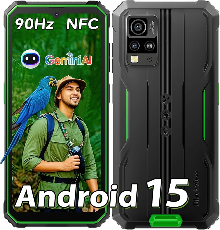 Blackview BV4800 SE Rugged Phone, 2025 Android 15 Phone, 12GB RAM+64GB ROM/2TB Rugged Smartphone, 6.56'' 90Hz Display, 16MP AI Camera, IP68/69K Waterproof, 5100mAh, NFC, Face ID