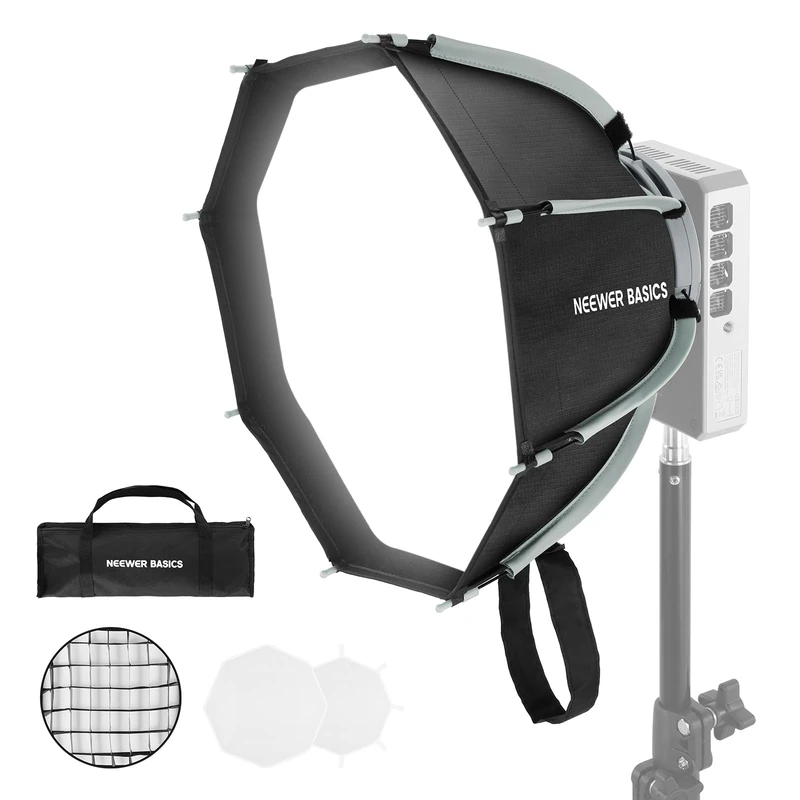 NEEWER BASICS 12" Octagon Softbox with Mini Mount(Not Bowens Mount), Mini Octabox Parabolic Soft Box Kit with Diffusers/Grid for HS LED Light for Studio Photography Video Recording Lighting, NS68P