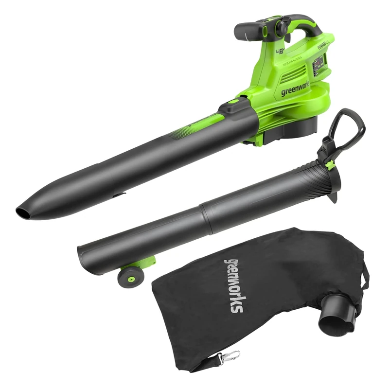 Greenworks 48V(24V x 2) Cordless Leaf Blower and Vacuum GenII with 45L Mulching Bag, 386km/h,14.73m³/min, without Batteries & Charger, 3 Year Guarantee BL48L01-01
