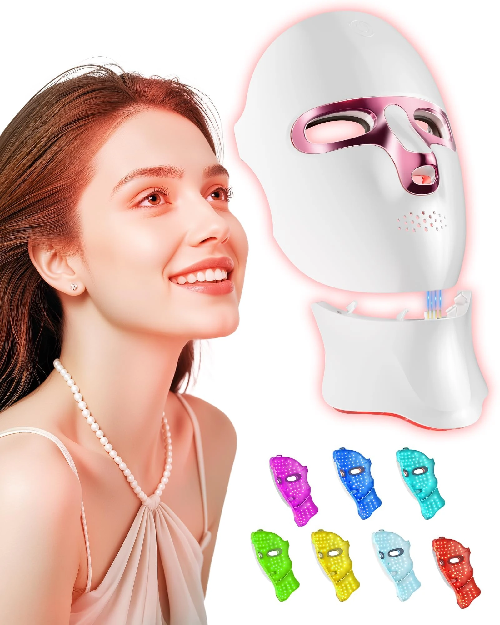 FOLOKE LED Red Light Therapy Mask for Face & Neck - 7 Color Light Therapy, USB-C Rechargeable, Portable for Home/Travel/Yoga