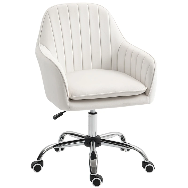 HOMCOM Office Chair Swivel Desk Chair with Adjustable Height Cream White