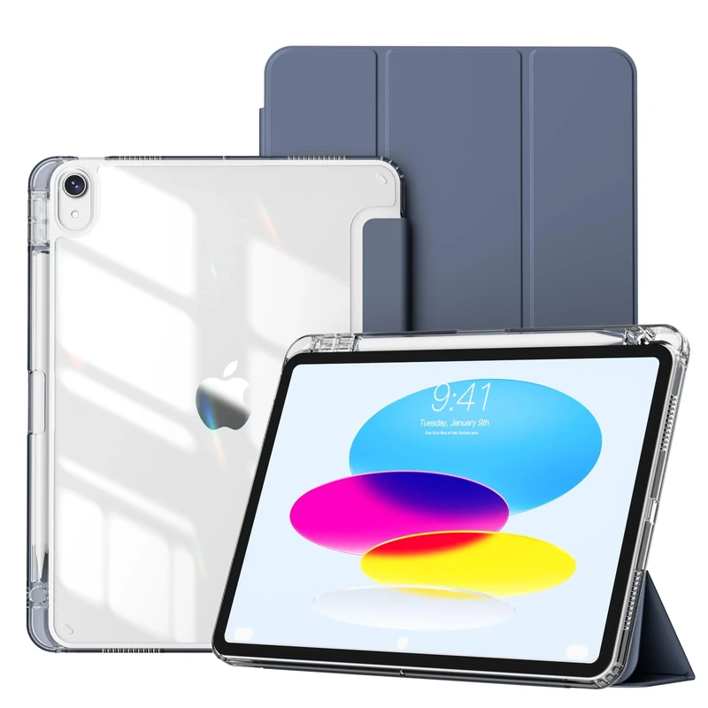 ZOYU Case for iPad (A16) 11th Generation 11 Inch 2025, iPad 10th Generation 10.9 inch 2022 Case with Clear Transparent Back Cover Support Auto Wake/Sleep Touch ID, Blue Grey