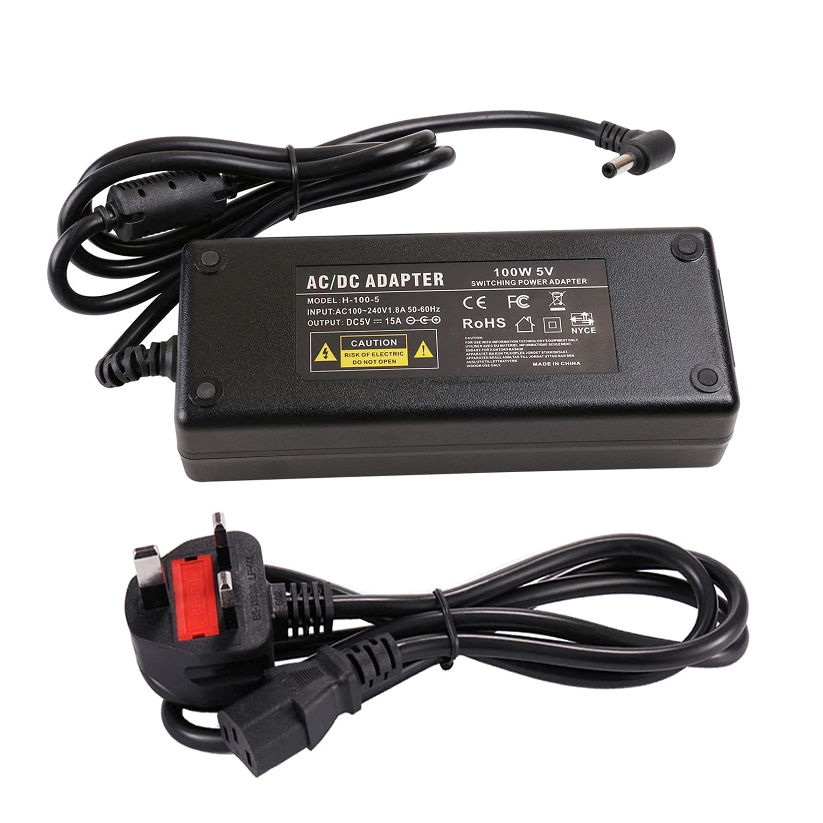 5V 15A Power Supply Adapter - COOLM AC 100-240V to DC 5 Volt 15 amp 75W Power Charger 5V/15A LED Driver 5.5mm x 2.5mm Plug for LED Strip Lights