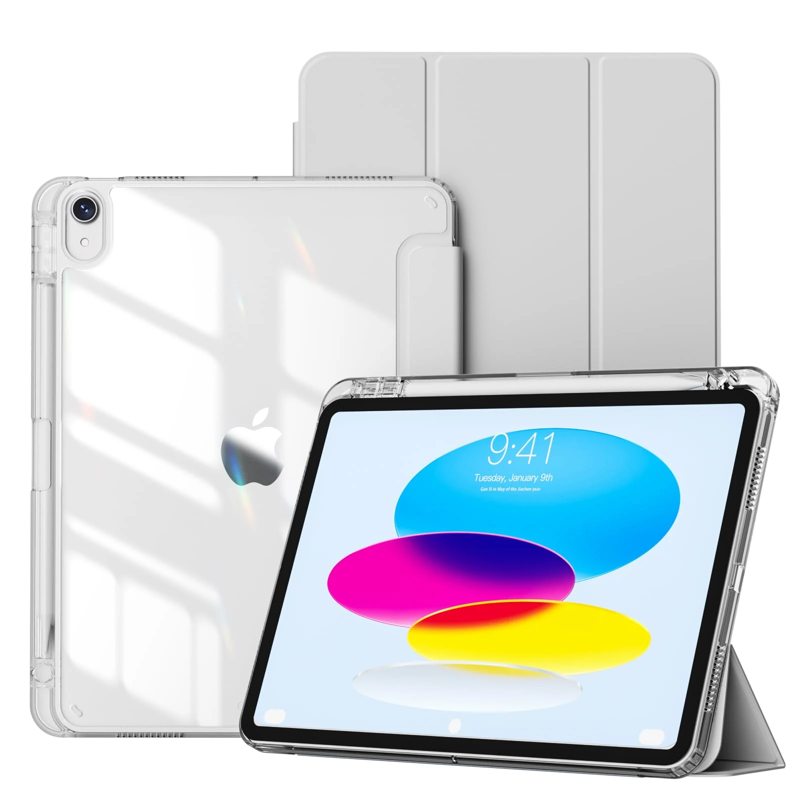 ZOYU Case for iPad (A16) 11th Generation 11 Inch 2025, iPad 10th Generation 10.9 inch 2022 Case with Clear Transparent Back Cover Support Auto Wake/Sleep Touch ID, Light Grey