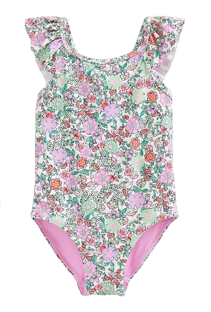 Baby Girls One Piece Swimsuit Flower Swimming Costume for Baby Kids 3-6 Months,Green Pink Flower