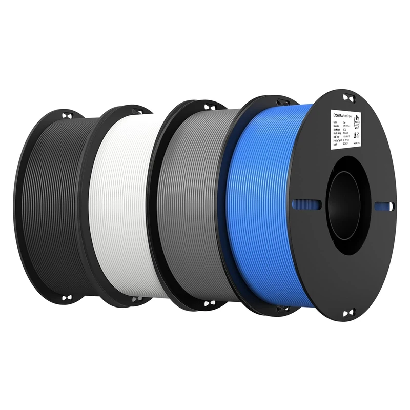 Creality PLA Filament for 3D Printers Ender Value 4 Packs, 1.75mm Diameter Filament with Neat Winding Spools, No Clogging & Bubbles, Fits Most 3D Printers(Black+White+Grey+Blue)