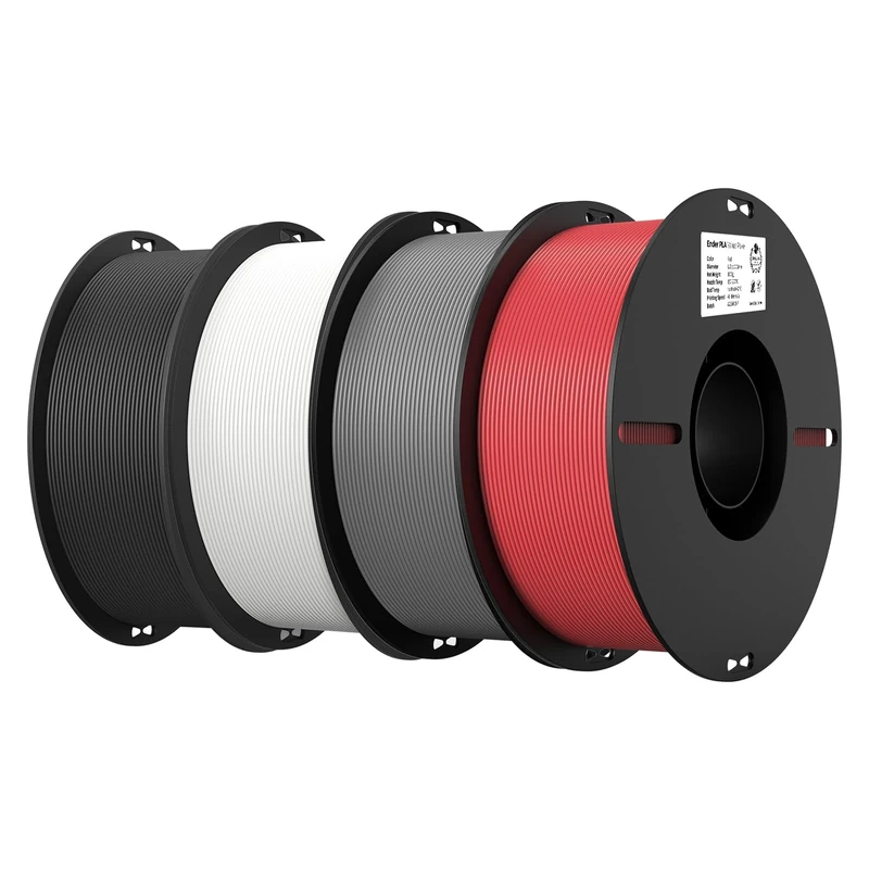 Creality PLA Filament for 3D Printers Ender Value 4 Packs, 1.75mm Diameter Filament with Neat Winding Spools, No Clogging & Bubbles, Fits Most 3D Printers(Black+White+Grey+Red)