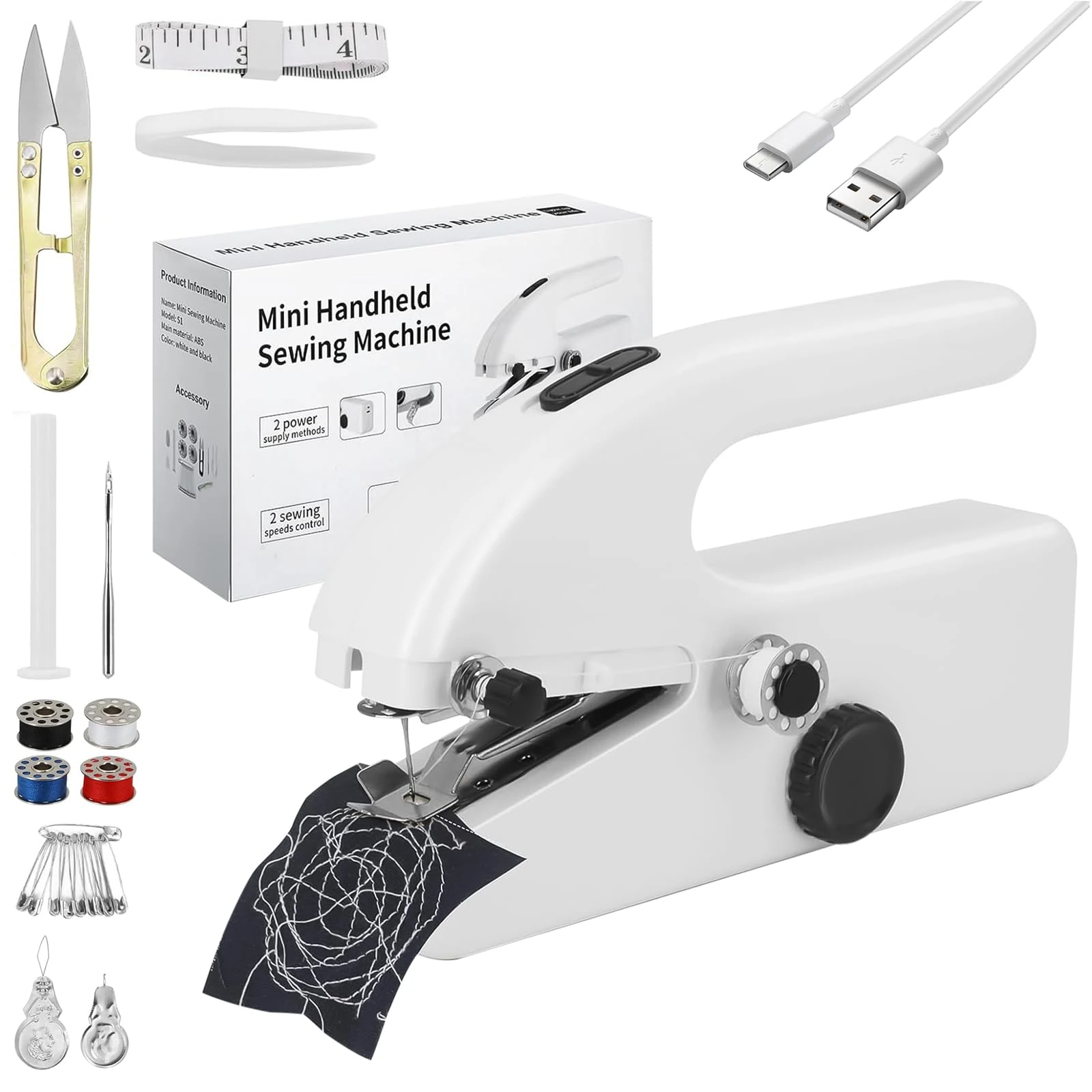 Vtizikl Handheld Sewing Machine，Mini Sew Machine for Beginners,2 Speed Adjustment Electric Portable Stitching Machine, Sewing Machine with Sewing Accessories for Home Travel DIY
