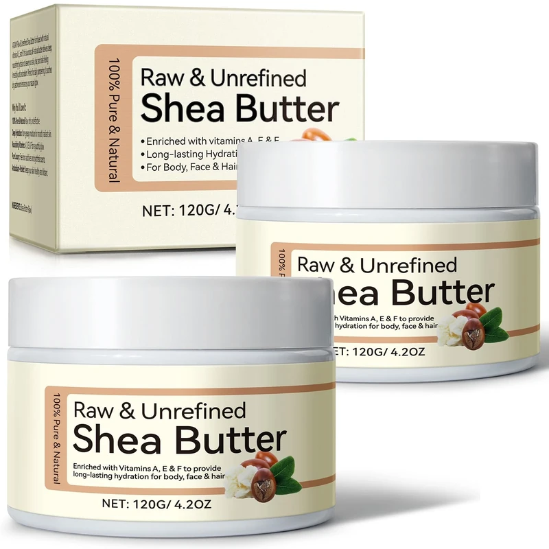 2 x Shea Butter Organic Unrefined Cold Pressed (120 ml) 100% Pure & Natural, Pure Vegan Production Premium Shea Butter, Natural Smooth Shea Nut Lip Balm, Fragrance-Free Body Butter for All Skin Types