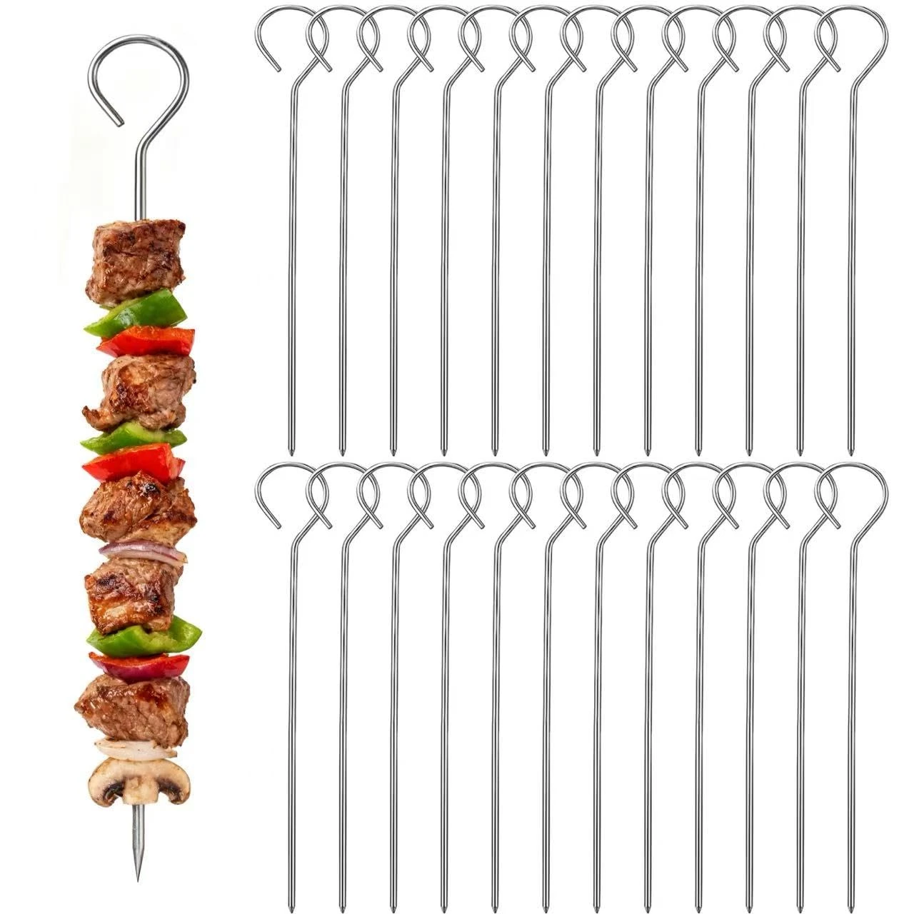 24PCS Metal BBQ Skewers, 15cm Reusable Skewer, Metal Skewers Stainless Steel, Food-Grade Kebab Sticks, for Oven, Air Fryer, Grilling, Turkey Kebabs, Chicken Skewer