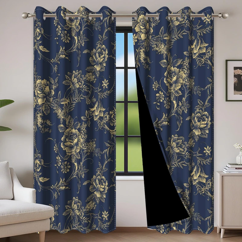 Rustic French Rose Floral Blackout Curtains 96 inch Long,2 Panels 53"Wx96"L