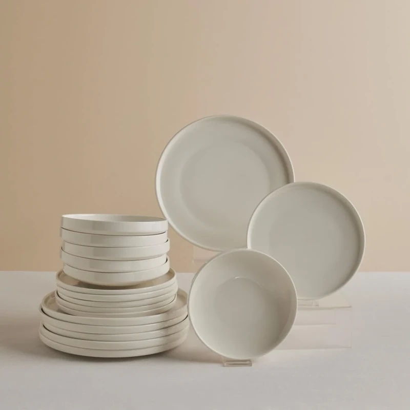 Karaca Stream Bone China Felix XL - 18 Piece Dinner Plate Set for 6 People, Dishwasher Safe Dinner Sets, White Plates and Bowls Set, Microwave Safe Modern Crockery & Dinnerware