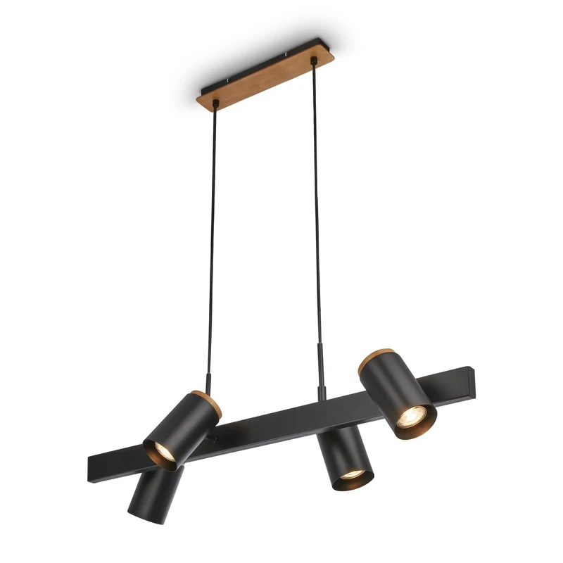 BRILONER - Pendant Light with Adjustable spotlights, 4X GU10 Socket, Ceiling Light, Pendant Lights for Kitchen, Dining Room, Hanging lamp, 80 x 24.9 x 120 cm, Black-Wood