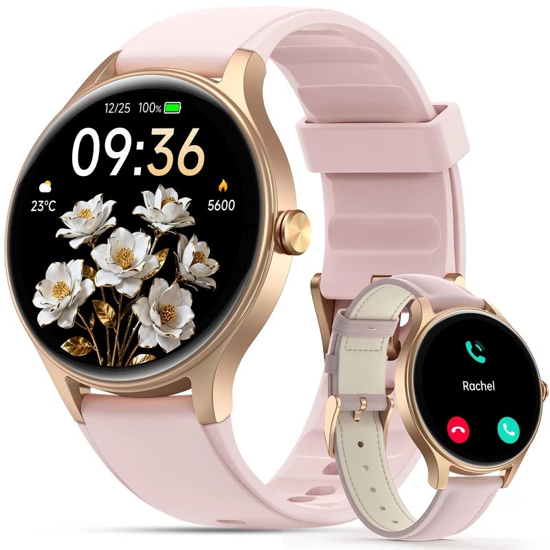 Smart Watches for Men Women, 1.27" HD 40mm Round Smartwatch(2 Bands) with Bluetooth Calls (Make/Answer),Fitness Tracker with Heart Rate/Sp02/Sleep Monitor,110+ Sport Modes IP68 Waterproof, Pink