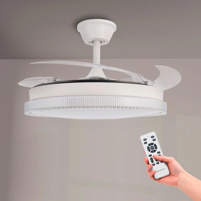 M mimotec - White Diamond LED Ceiling Fan, Adjustable Colour Temperature, Summer/Winter Function, 6 Speeds, LM8851