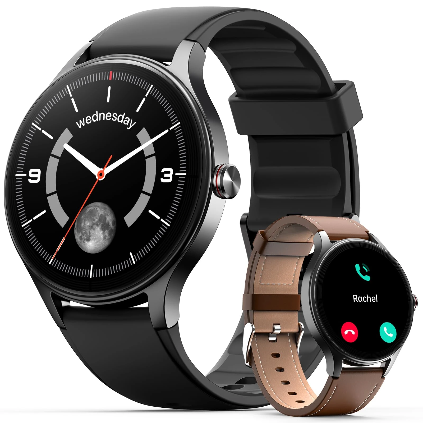 Smart Watches for Men Women, 1.27" HD 40mm Round Smartwatch(2 Bands) with Bluetooth Calls (Make/Answer),Fitness Tracker with Heart Rate/Sp02/Sleep Monitor,110+ Sport Modes IP68 Waterproof, Black