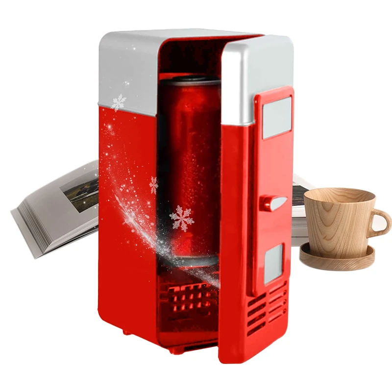 Vhjlfig Drinks Cooler 19.5x9.5x9.5cm Plug-in Cooler Appliance ABS Personal Fridge USB Small Fridge Portable And Warmer For Bedroom, Home, Caravan, Car