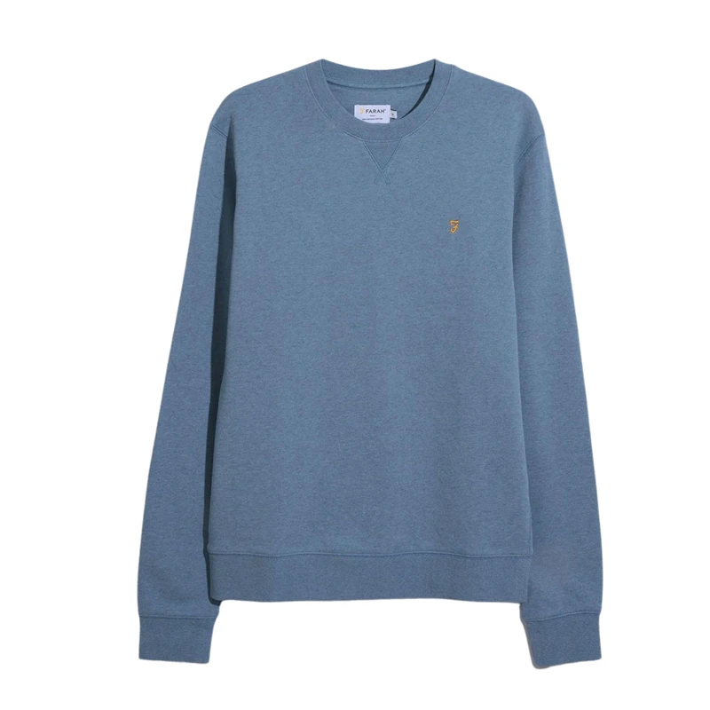 Farah Men's Tim New Crew Sweatshirt, Blue Tide Marl, XL