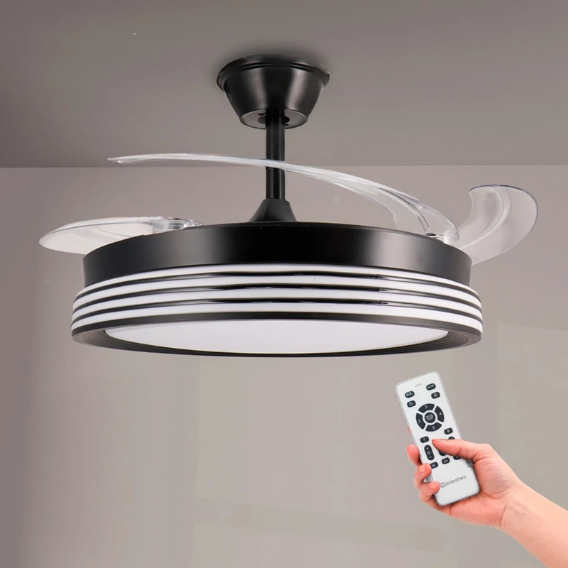 M mimotec - Black Aline LED Ceiling Fan, Adjustable Colour Temperature, Summer/Winter Function, 6 Speeds, LM8849